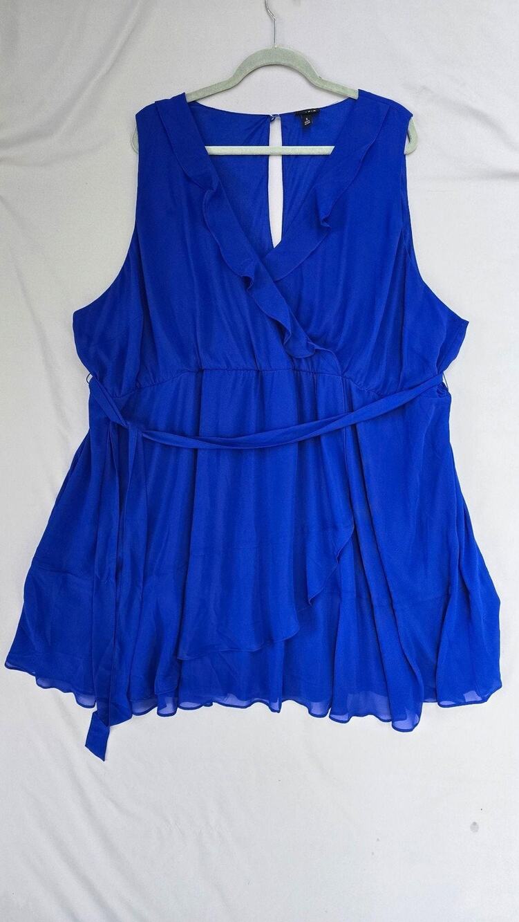 Torrid Blouse Womens 5 5X Blue Ruffle V Neck Sleeveless Chiffon Tunic Top
